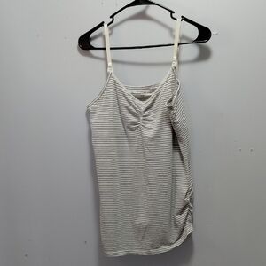 Motherhood Gray and White Striped Nursing Tank Large